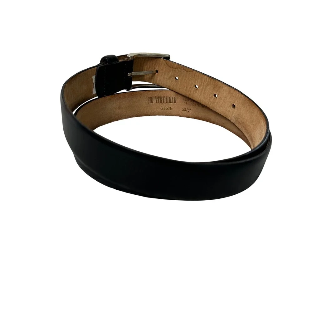 Country Road Mens Black Leather Belt Made in Italy Size 38 95 Silver Buckle
